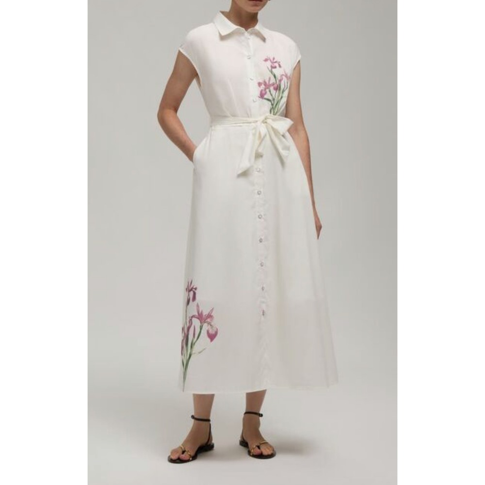 NWT Hunter Floral Faux Embroidery Midi Belted Shirt Dress Button Front Pockets M